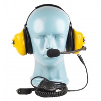 PTT on Cable -  Dual Muff Headset - Noise Cancelling Boom Mic - Yellow (HS5Y)