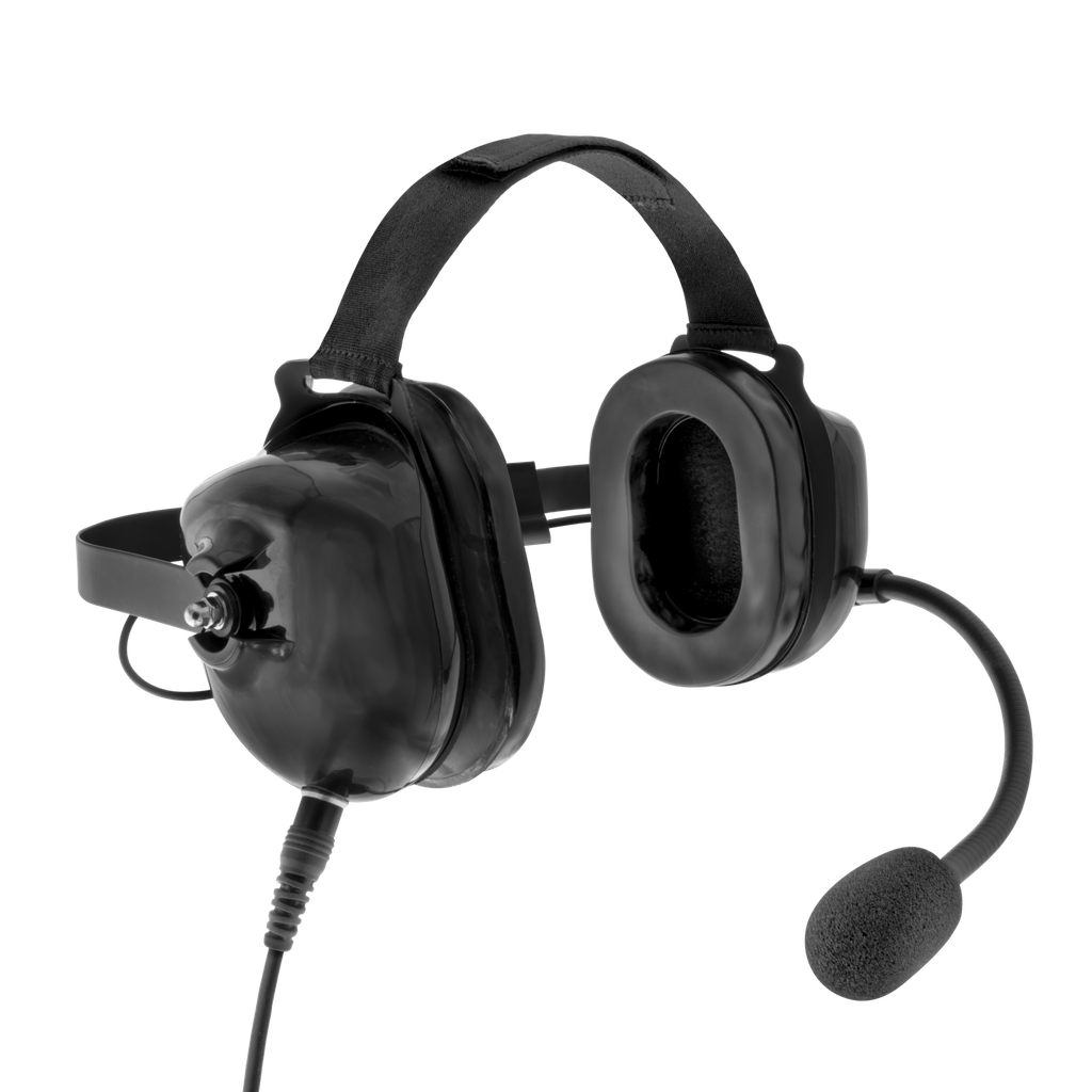 Behind the Head Dual Muff Headset with PTT on Cable - Black