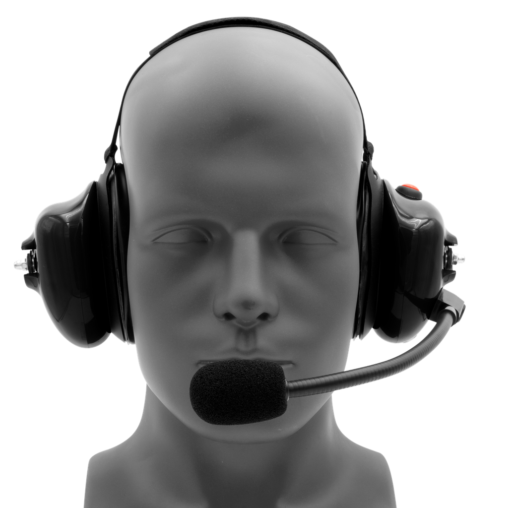 Behind-the-Head Dual Muff Headset, Push-To-Talk, Black