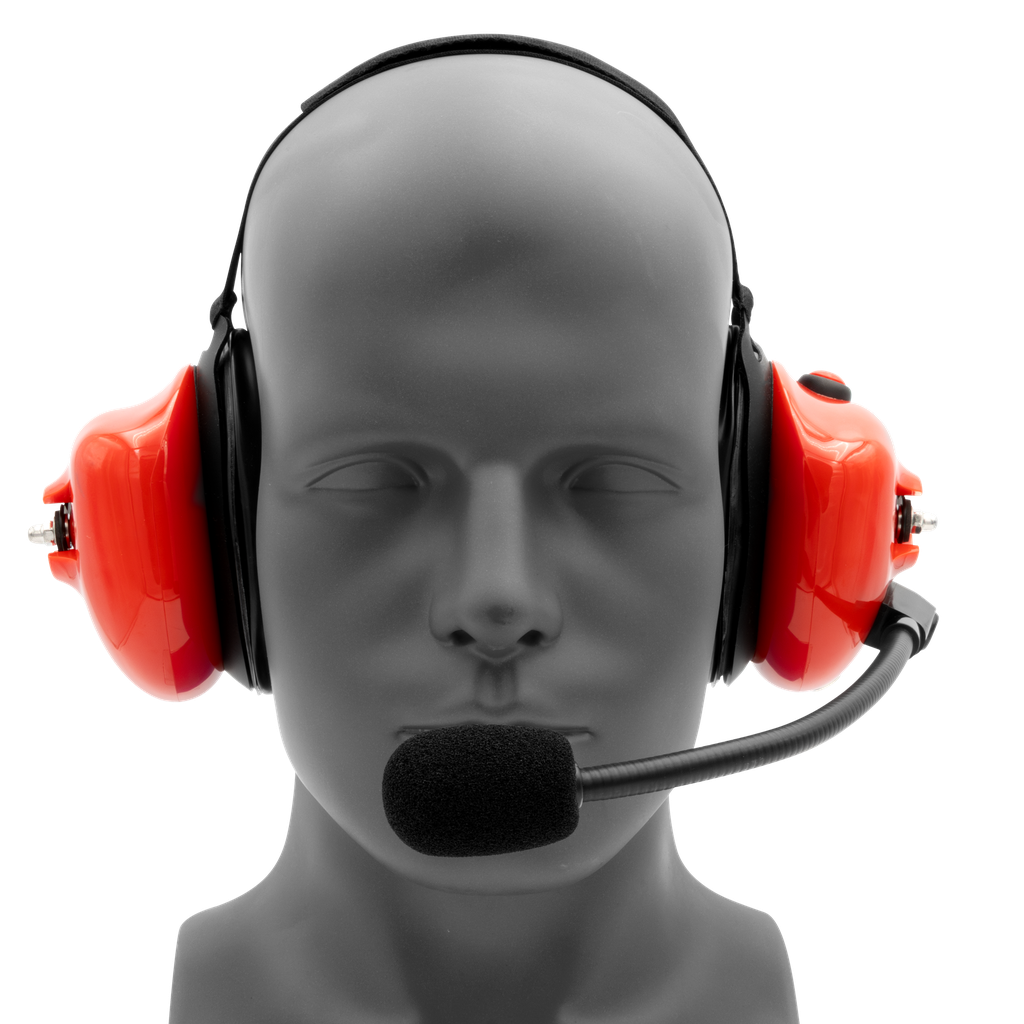 [HS4R] Behind-the-Head Dual Muff Headset, Push-To-Talk, Red