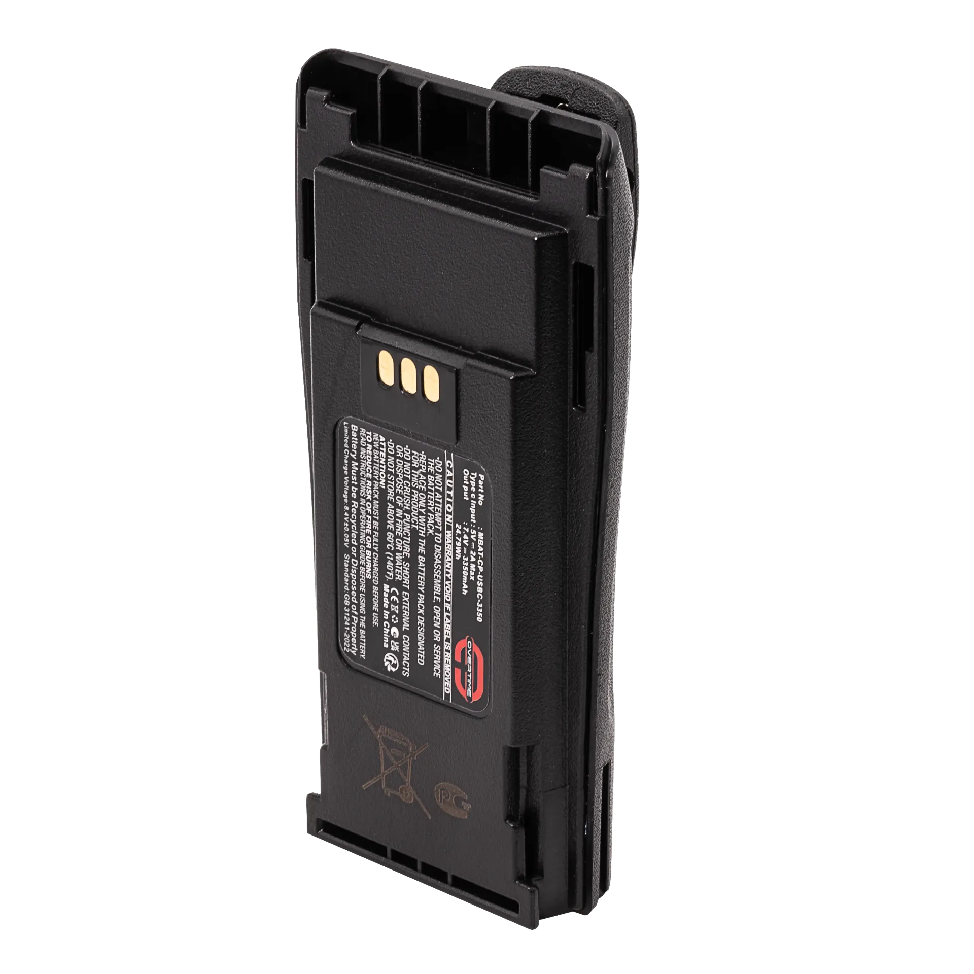 Li-Ion Battery for Motorola CP2 Radios, 3350mAh, USBC