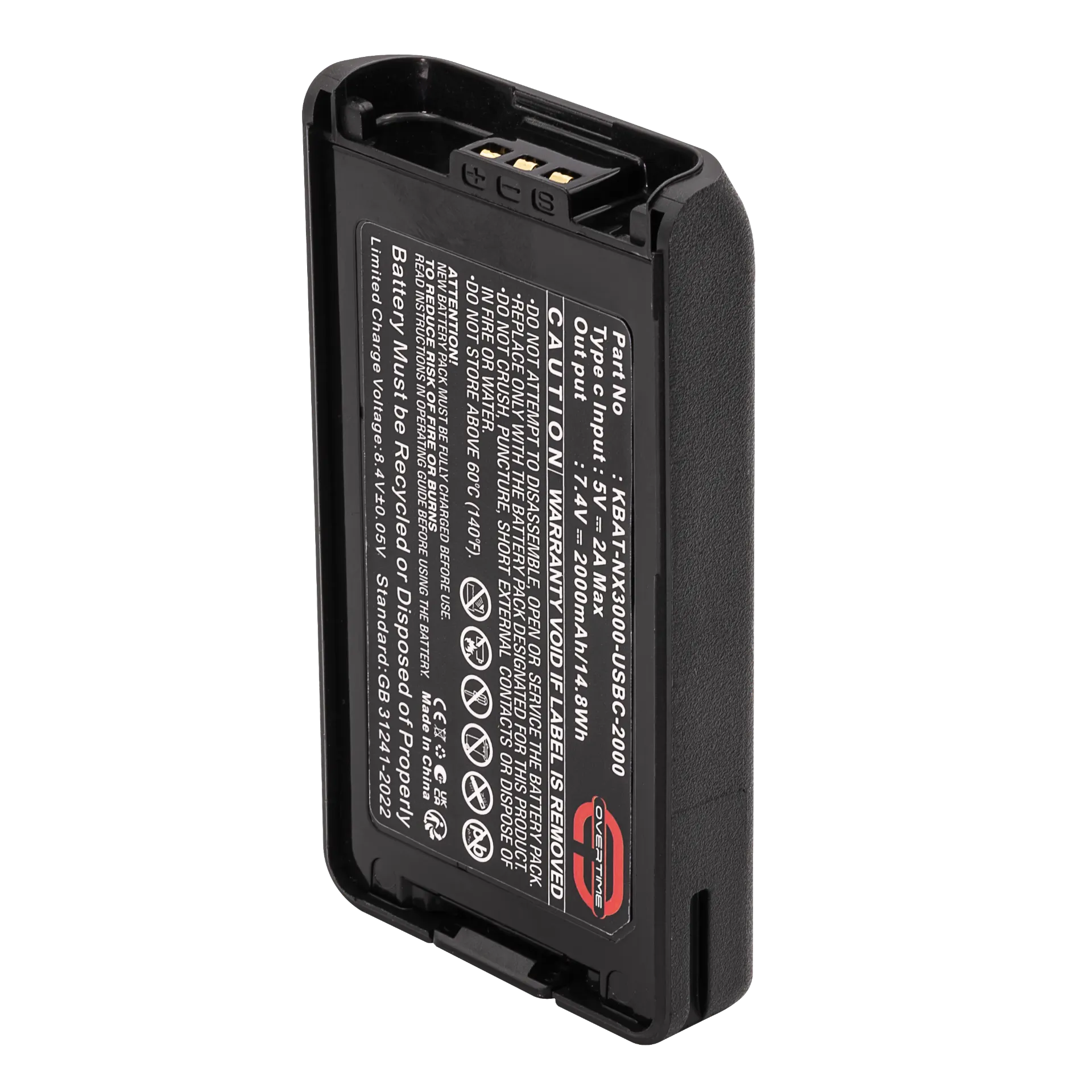 [KBAT-NX3000-USBC-2000] Li-Ion Battery for Kenwood NX3000 Radios, 2000mAh, USBC